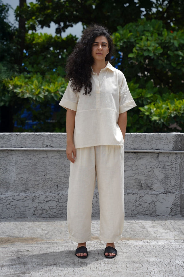 Oatmeal Ekin Shirt & Hera Cotton Co-Ord Set (2 PCS) - Two-Piece Set - Mizyana