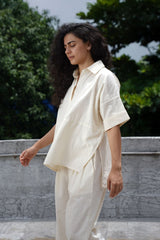 Oatmeal Ekin Shirt & Hera Cotton Co-Ord Set (2 PCS) - Two-Piece Set - Mizyana