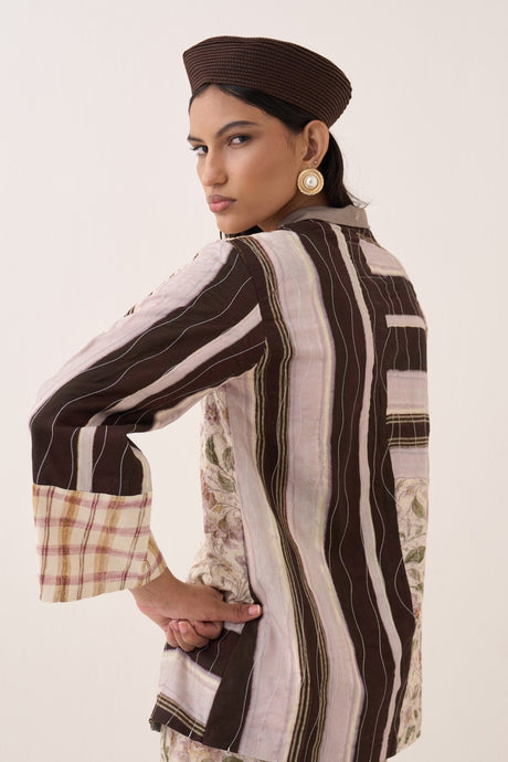 Close-up of the OFR 10 Patchwork Jacket Set back stripes and checked cuff