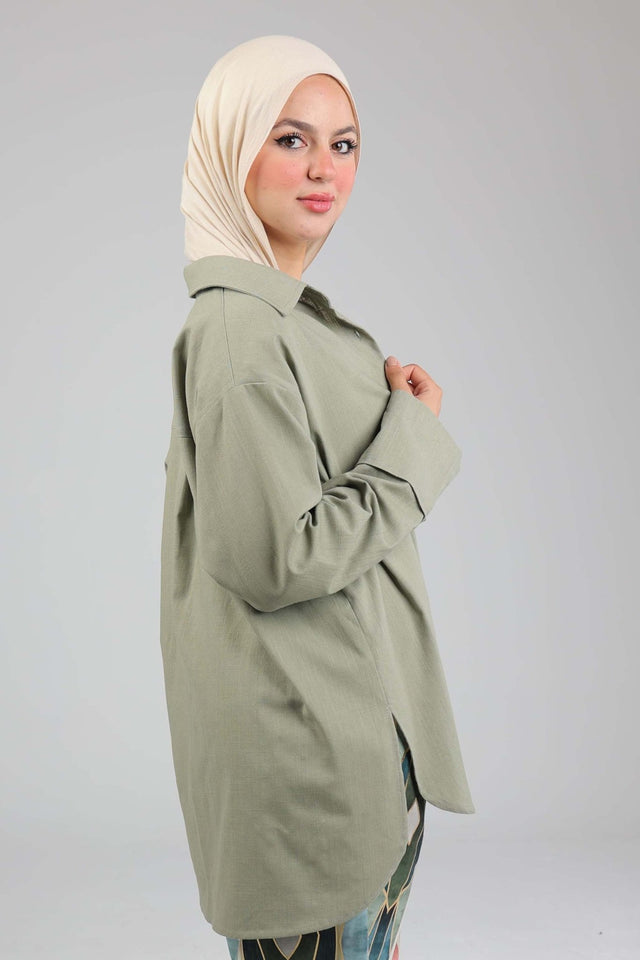 Olive Linen Shirt - Shirt - Mizyana