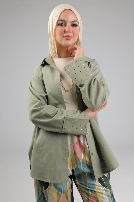 Olive Linen Shirt - Shirt - Mizyana