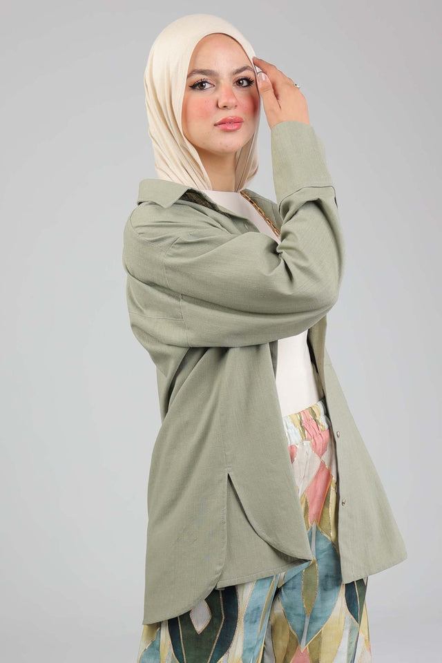 Olive Linen Shirt - Shirt - Mizyana
