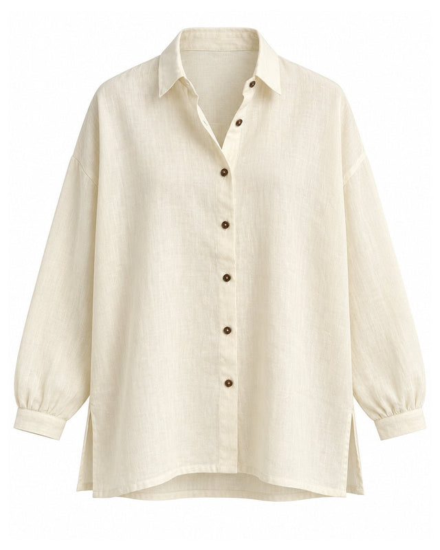Oversized Handwoven Linen Shirt with Narrow Cuffs - Shirt - Mizyana