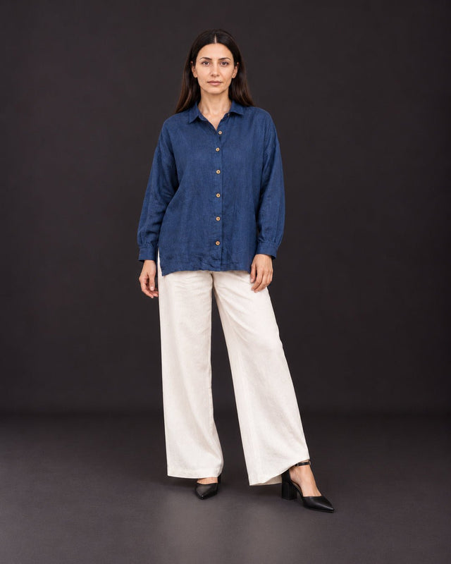 Oversized Handwoven Linen Shirt with Narrow Cuffs - Shirt - Mizyana