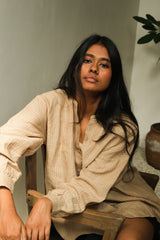 Parallel Beige Oversized Shirt - Shirt - Mizyana