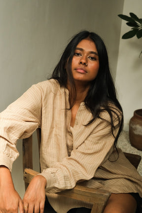 Parallel Beige Oversized Shirt - Shirt - Mizyana