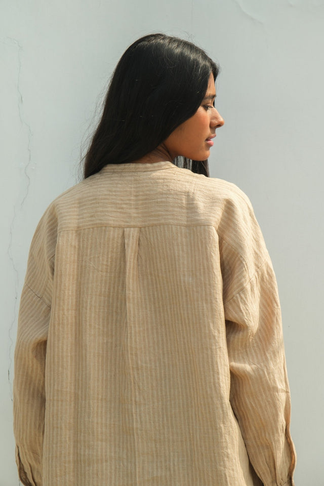 Parallel Beige Oversized Shirt - Shirt - Mizyana