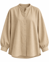 Parallel Beige Tonal Striped Linen Oversized Shirt - Shirt - Mizyana