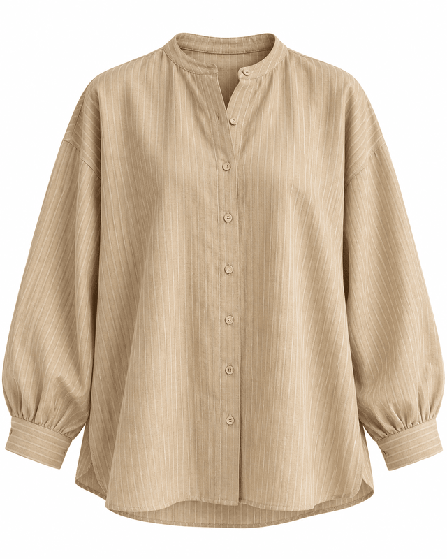 Parallel Beige Tonal Striped Linen Oversized Shirt - Shirt - Mizyana