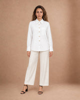 Pearl Flower Buttoned Cotton Shirt - Shirt - Mizyana