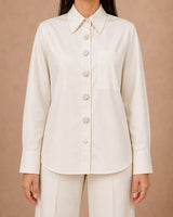 Pearl Flower Buttoned Cotton Shirt - Shirt - Mizyana