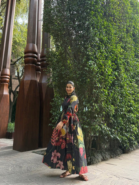 Petalia Dress in Sol Garden print (Midnight Black) - Dress - Mizyana