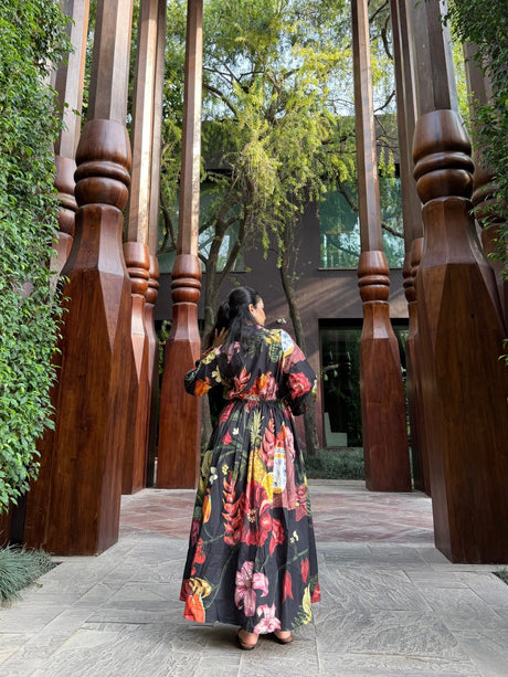 Petalia Dress in Sol Garden print (Midnight Black) - Dress - Mizyana