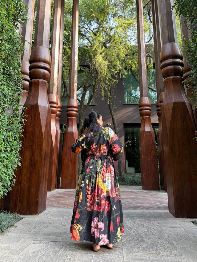 Petalia Dress in Sol Garden print (Midnight Black) - Dress - Mizyana