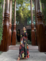 Petalia Dress in Sol Garden print (Midnight Black) - Dress - Mizyana