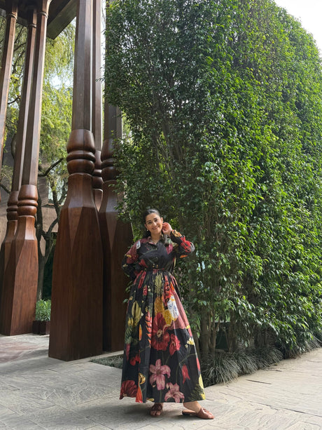 Petalia Dress in Sol Garden print (Midnight Black) - Dress - Mizyana