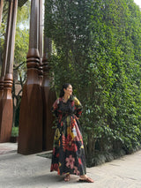 Petalia Dress in Sol Garden print (Midnight Black) - Dress - Mizyana