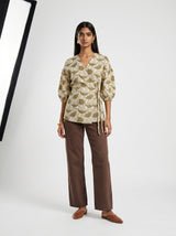 Pia Beige Poppy Cotton Top - Shirt - Mizyana