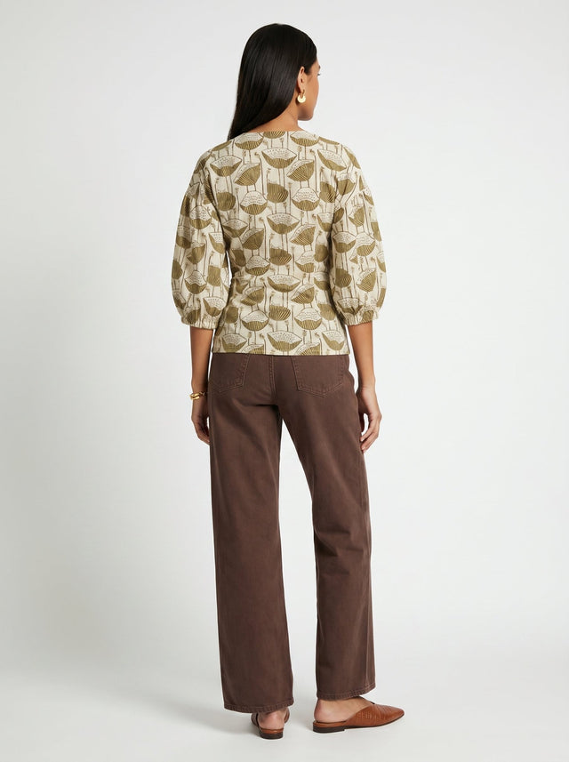 Pia Beige Poppy Cotton Top - Shirt - Mizyana