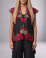 Pilar Floral Applique Chanderi Silk Cape and Pant Three-Piece Set - Three-Piece Set - Mizyana