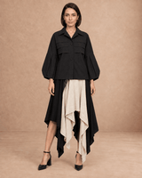 Polina Black and Ivory Asymmetric Hem Skirt - Skirt - Mizyana