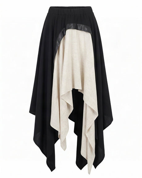 Polina Black and Ivory Asymmetric Hem Skirt - Skirt - Mizyana