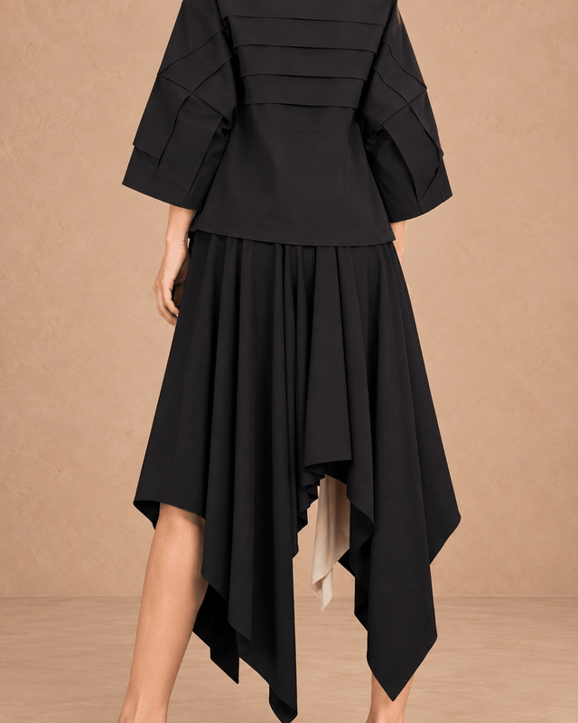 Polina Black and Ivory Asymmetric Hem Skirt - Skirt - Mizyana