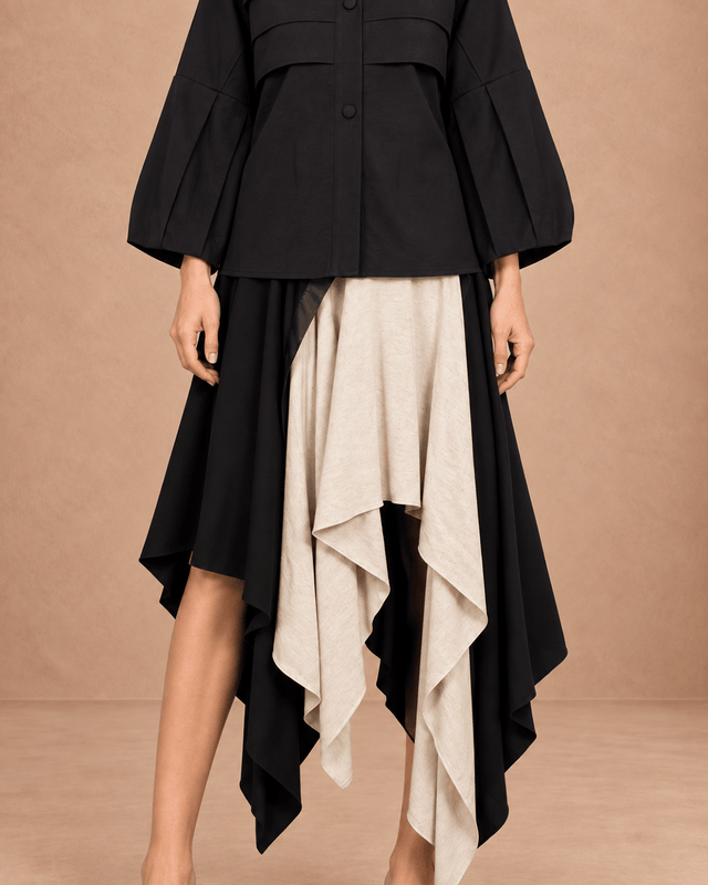 Polina Black and Ivory Asymmetric Hem Skirt - Skirt - Mizyana