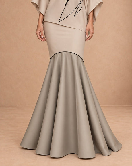 Porin Champagne Petal Detail Viscose Blouse and Skirt Two-Piece Set - Two-Piece Set - Mizyana