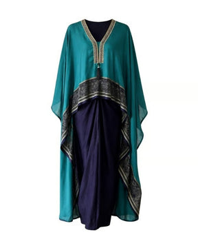 Printed Cape Top & Drape Skirt - Two-Piece Set - Mizyana