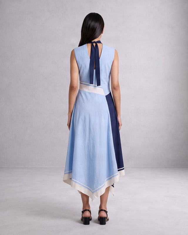 Raasa Blue Tango Color Block Handloom Cotton Midi Dress - Dress - Mizyana
