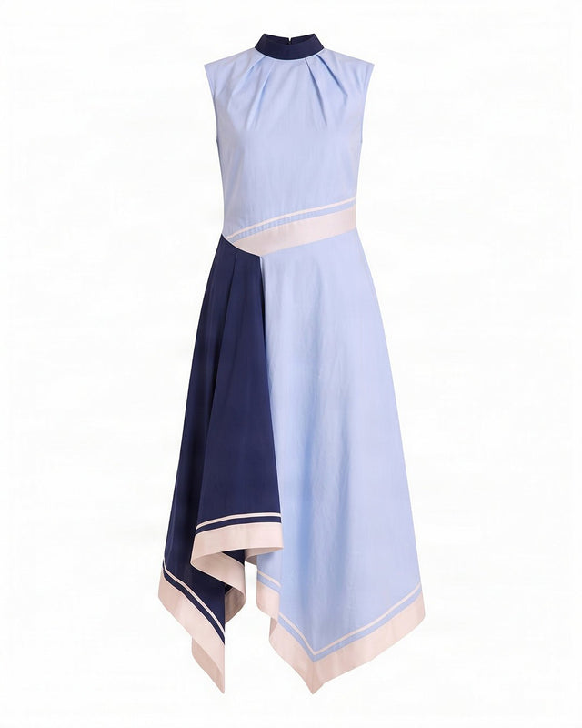 Raasa Blue Tango Color Block Handloom Cotton Midi Dress - Dress - Mizyana