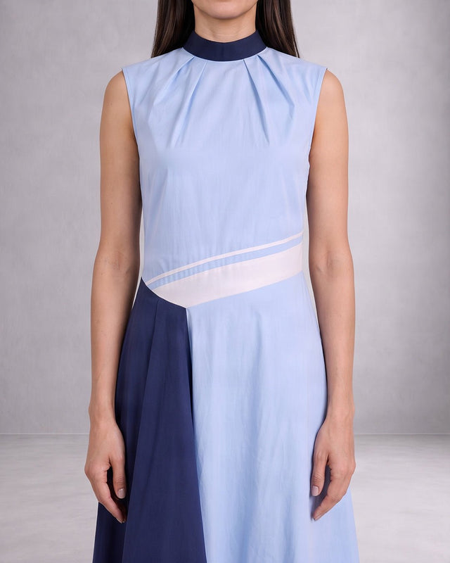 Raasa Blue Tango Color Block Handloom Cotton Midi Dress - Dress - Mizyana