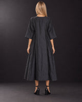 Raven Black Mulberry Silk Organza Midi Dress - Dress - Mizyana