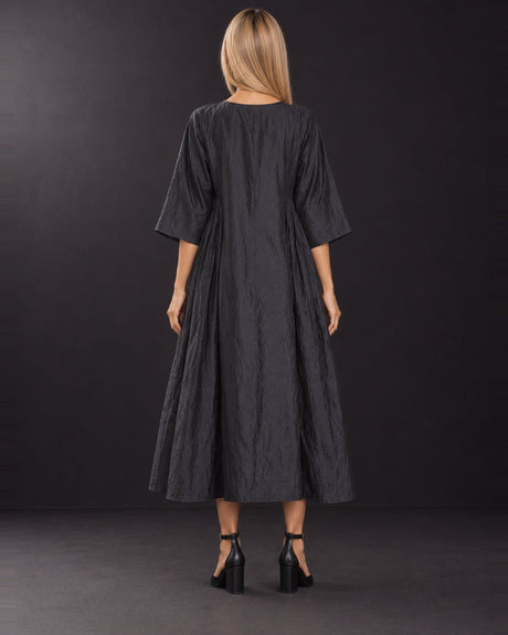 Raven Black Mulberry Silk Organza Midi Dress - Dress - Mizyana