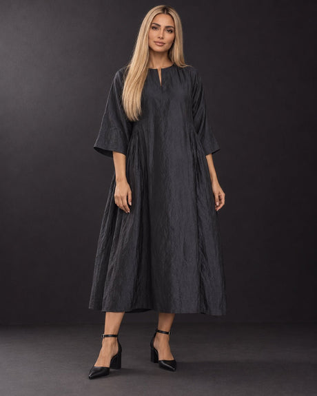 Raven Black Mulberry Silk Organza Midi Dress - Dress - Mizyana
