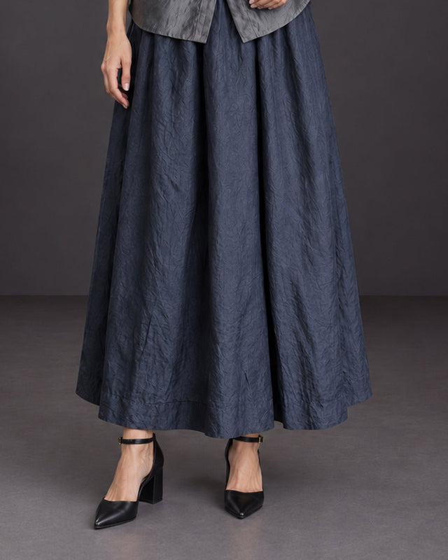 Raven Charcoal Gathered Handwoven Silk Skirt - Skirt - Mizyana