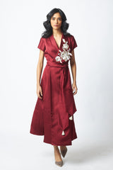 Ravena - Floral Broach Long Wrap Dress - Dress - Mizyana