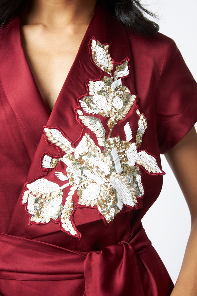 Ravena - Floral Broach Long Wrap Dress - Dress - Mizyana