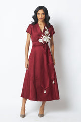 Ravena - Floral Broach Long Wrap Dress - Dress - Mizyana