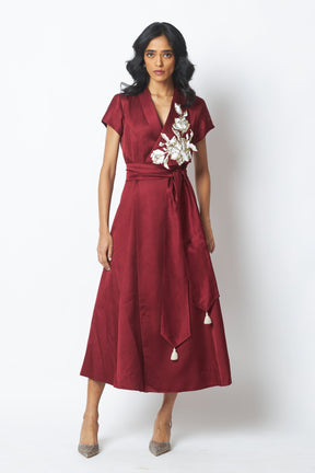 Ravena - Floral Broach Long Wrap Dress - Dress - Mizyana