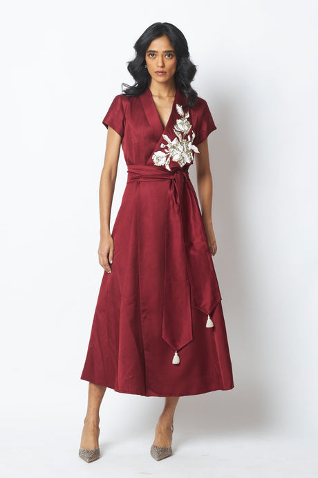 Ravena - Floral Broach Long Wrap Dress - Dress - Mizyana