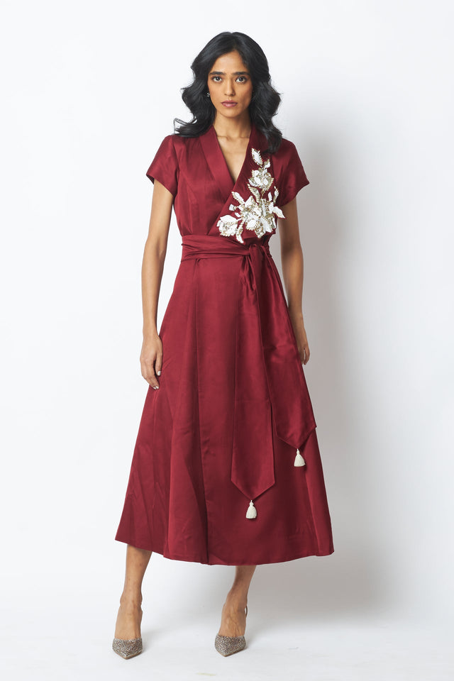 Ravena - Floral Broach Long Wrap Dress - Dress - Mizyana