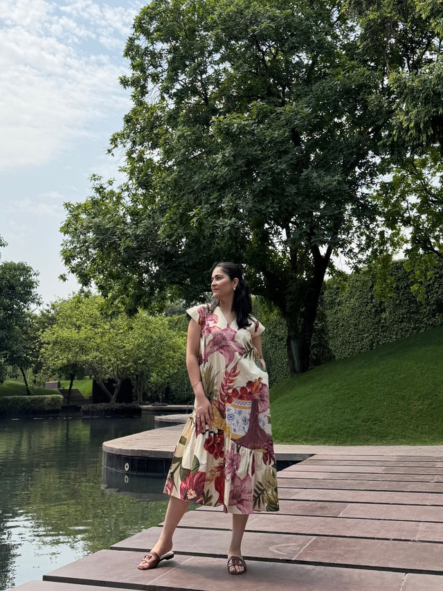 Raya Dress in Sol Garden print (Sandstone) - Dress - Mizyana