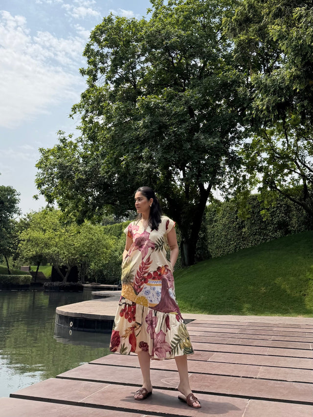 Raya Dress in Sol Garden print (Sandstone) - Dress - Mizyana