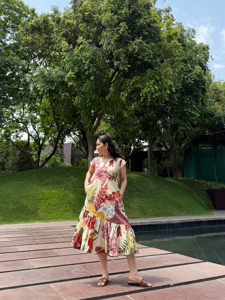 Raya Dress in Sol Garden print (Sandstone) - Dress - Mizyana