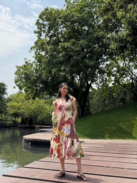 Raya Dress in Sol Garden print (Sandstone) - Dress - Mizyana