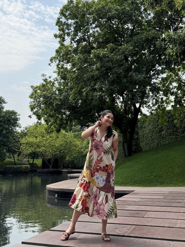 Raya Dress in Sol Garden print (Sandstone) - Dress - Mizyana