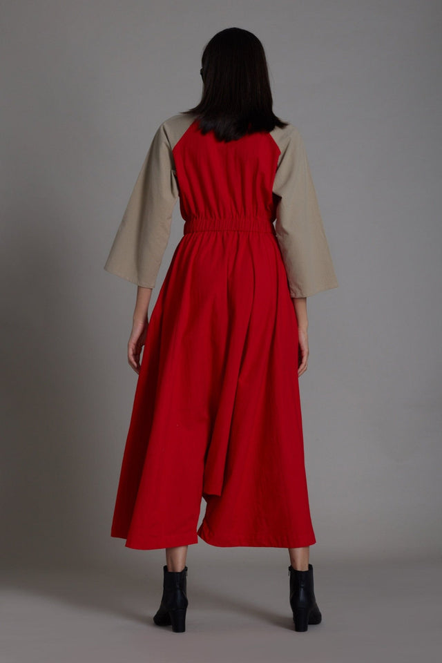 Red & Beige Sphara Jumpsuit - Jumpsuit - Mizyana