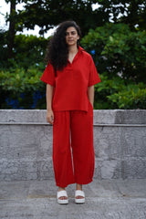 Red Ekin Shirt & Hera Cotton Co-Ord Set (2 PCS) - Two-Piece Set - Mizyana